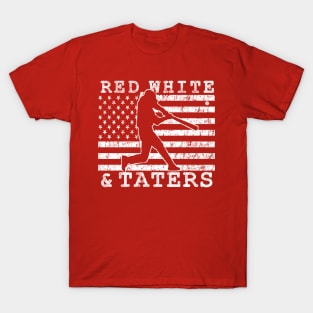 RED WHITE AND TATERS BASEBALL SOFTBALL HOME RUN HITTER AMERICAN FLAG T-Shirt